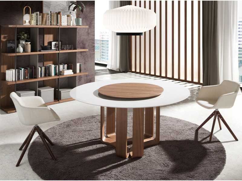 Round table with porcelain top and walnut bases - AMARANTA