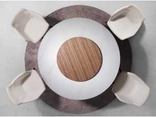 Mesa redonda con tapa porcelánica y bases en nogal - AMARANTA 2