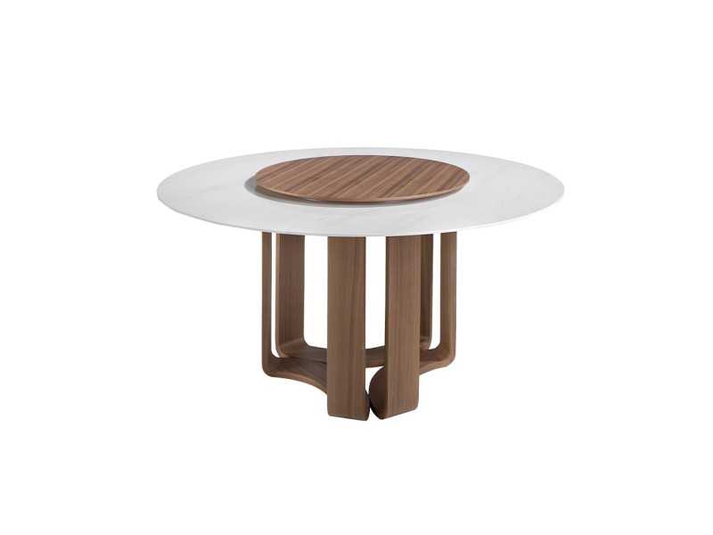Round table with porcelain top and walnut bases - AMARANTA