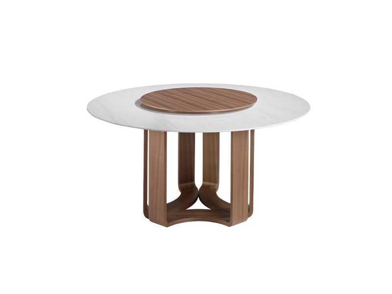 Round table with porcelain top and walnut bases - AMARANTA