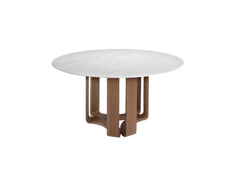 Round table with porcelain top and walnut bases - AMARANTA