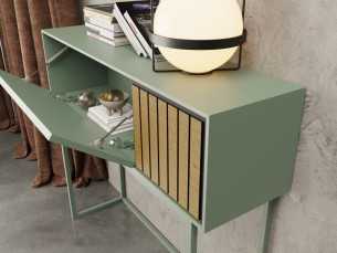 Lacquered console with slatted oak detail and lacquered steel base - FORLÍ 2