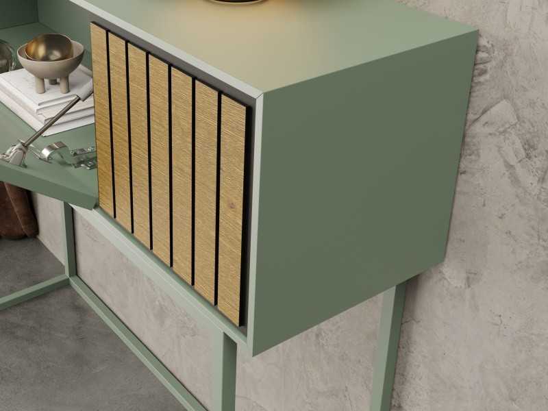 Lacquered console with slatted oak detail and lacquered steel base - FORLÍ