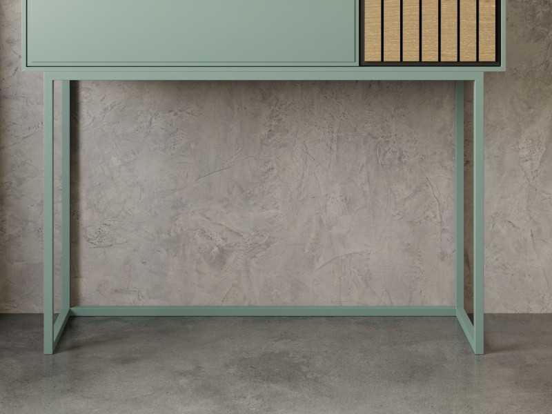 Lacquered console with slatted oak detail and lacquered steel base - FORLÍ