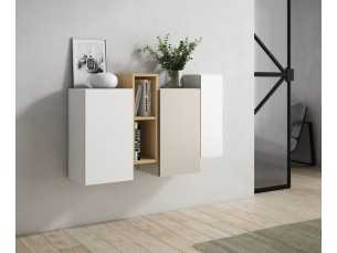 Console d'entrée laquée avec module en chêne - BLANCHE