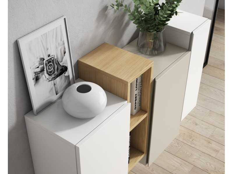 Consola de entrada lacada con módulo en roble - BLANCHE