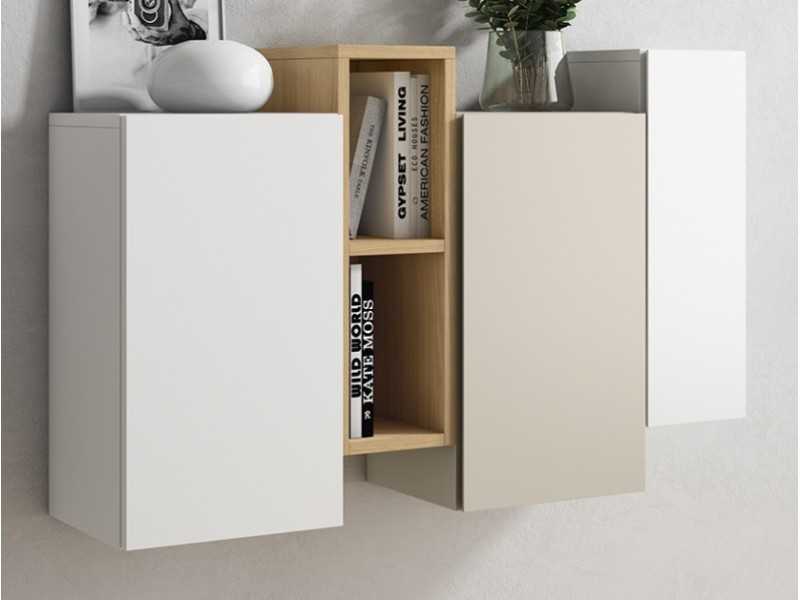 Consola de entrada lacada con módulo en roble - BLANCHE