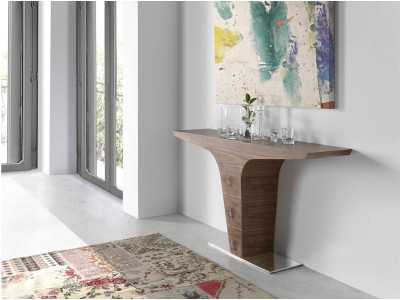 Walnut console with stainless steel base - TINNA