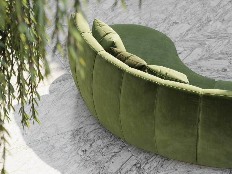 Sofá de diseño y líneas curvas con base en madera maciza - MOONLIGHT