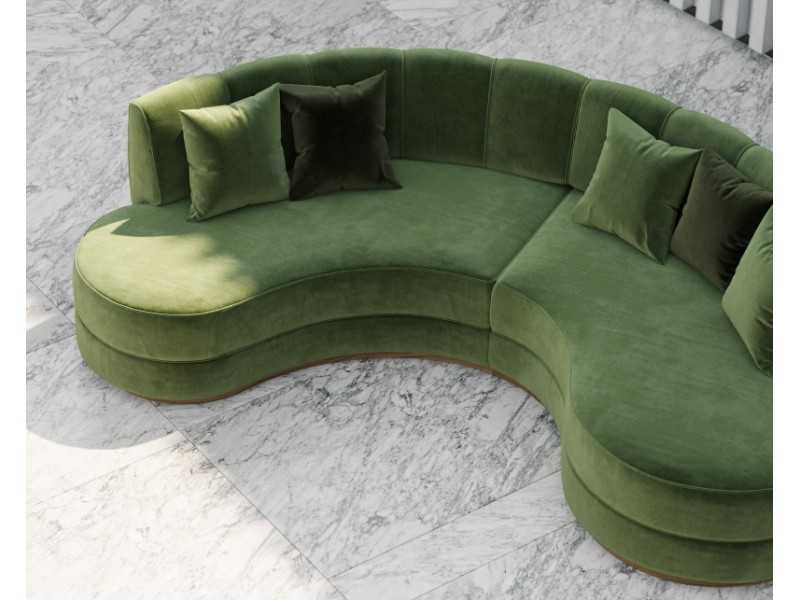 Designer sofa with curved lines with solid wood base - MOONLIGHT