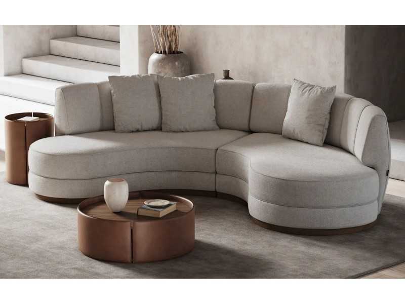 Sofá de diseño y líneas curvas con base en madera maciza - MOONLIGHT