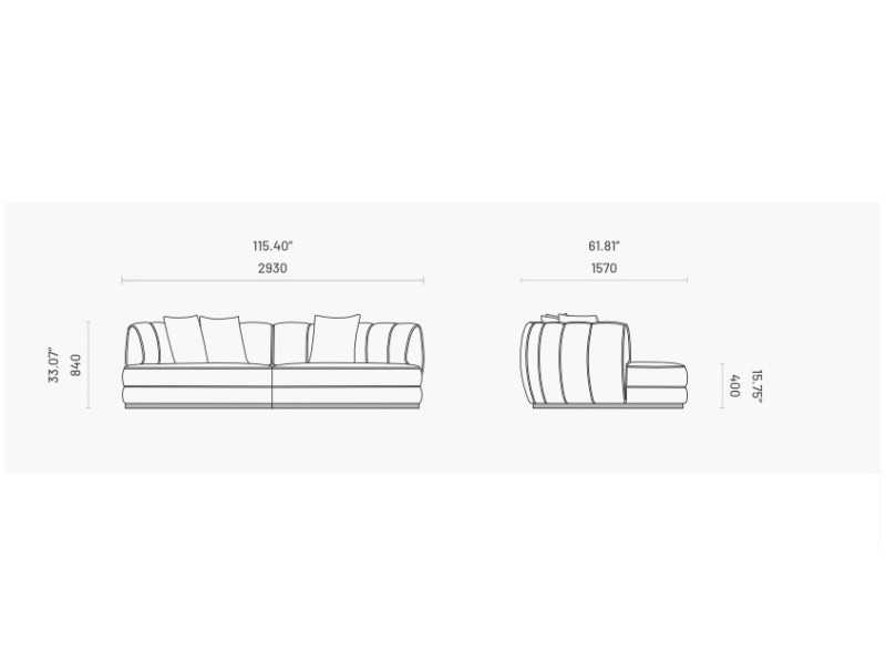 Sofá de diseño y líneas curvas con base en madera maciza - MOONLIGHT
