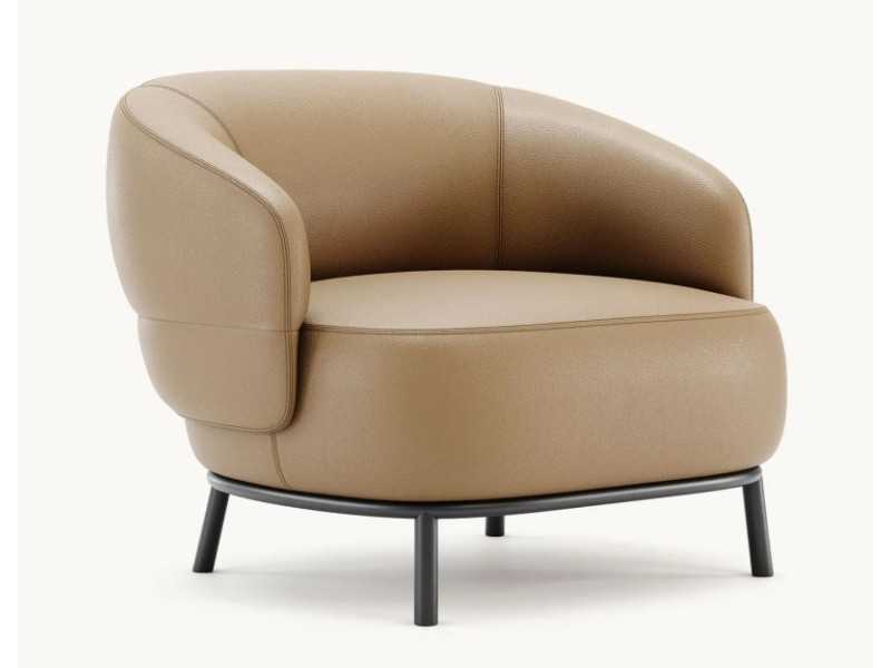 Armchair with rounded lines with stainless steel structure - FIONN