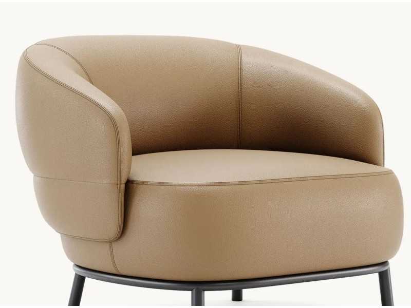 Armchair with rounded lines with stainless steel structure - FIONN