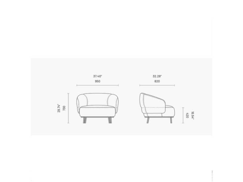 Armchair with rounded lines with stainless steel structure - FIONN