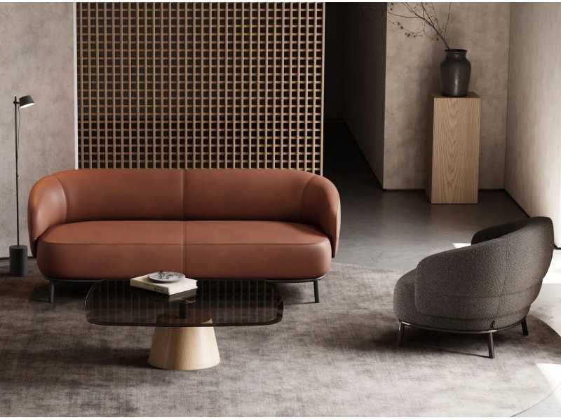 Sofa with rounded lines with stainless steel structure - FIONN