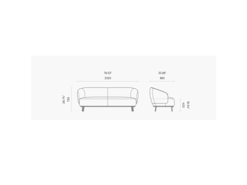 Sofa with rounded lines with stainless steel structure - FIONN