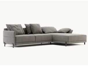 Designer sofa with chaise longue and stainless steel legs - UGO 2