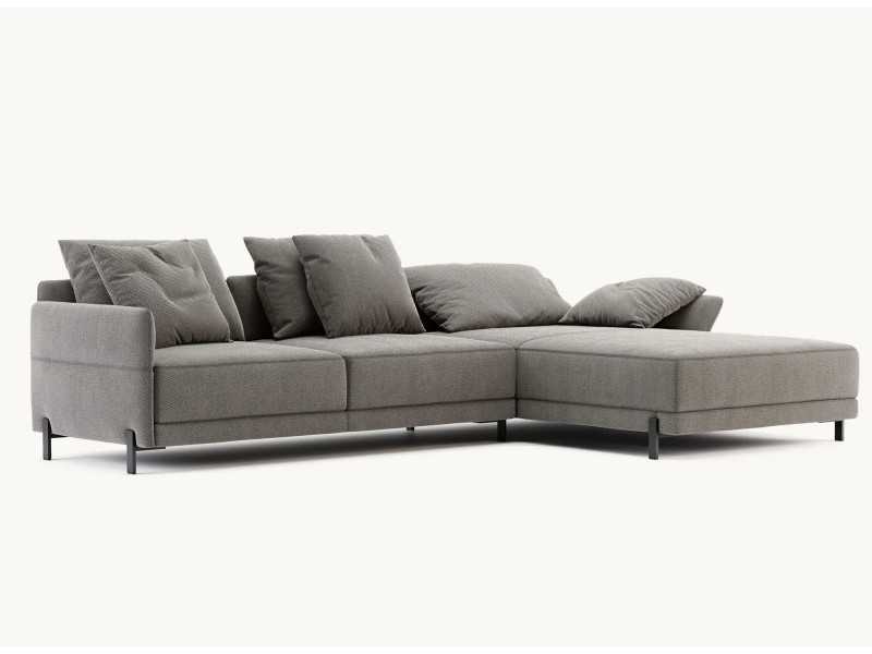 Designer sofa with chaise longue and stainless steel legs - UGO