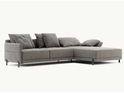 Designer sofa with chaise longue and stainless steel legs - UGO