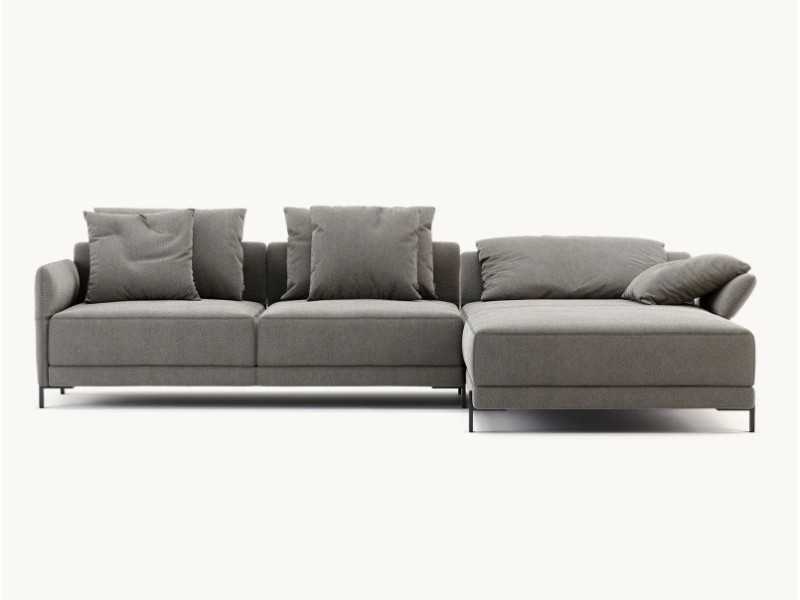 Designer sofa with chaise longue and stainless steel legs - UGO