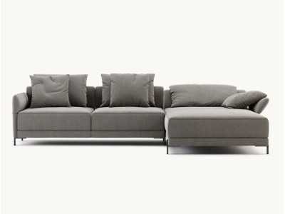 Designer sofa with chaise longue and stainless steel legs - UGO
