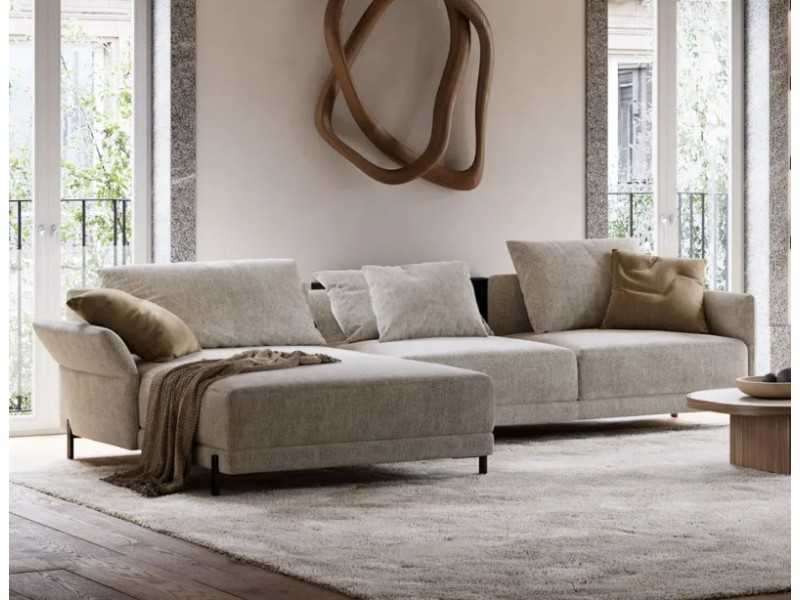 Designer sofa with chaise longue and stainless steel legs - UGO