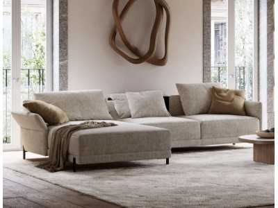 Designer sofa with chaise longue and stainless steel legs - UGO