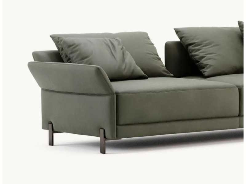 Designer sofa with chaise longue and stainless steel legs - UGO