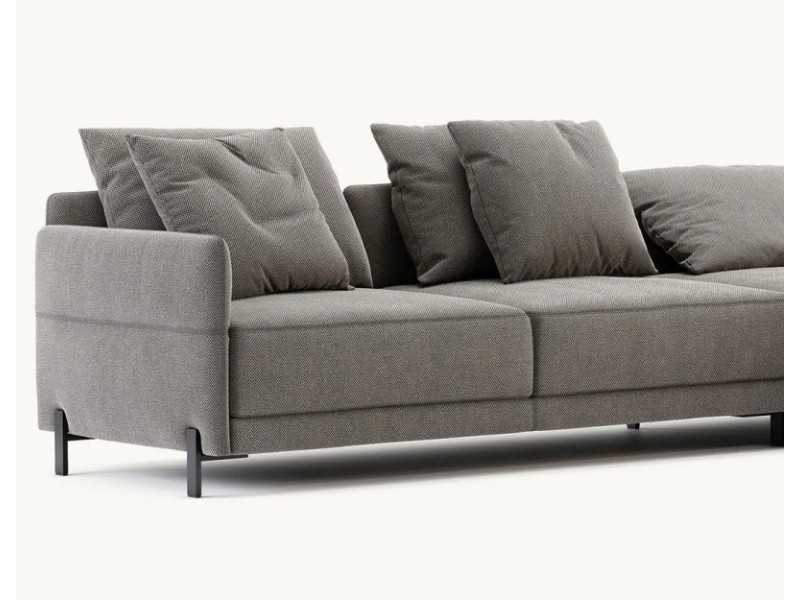 Designer sofa with chaise longue and stainless steel legs - UGO