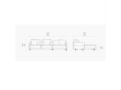 Designer sofa with chaise longue and stainless steel legs - UGO