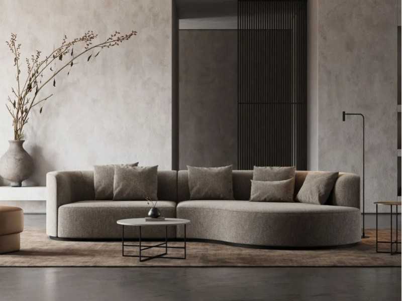 Designer sofa with chaise longue and wooden base - MAURA
