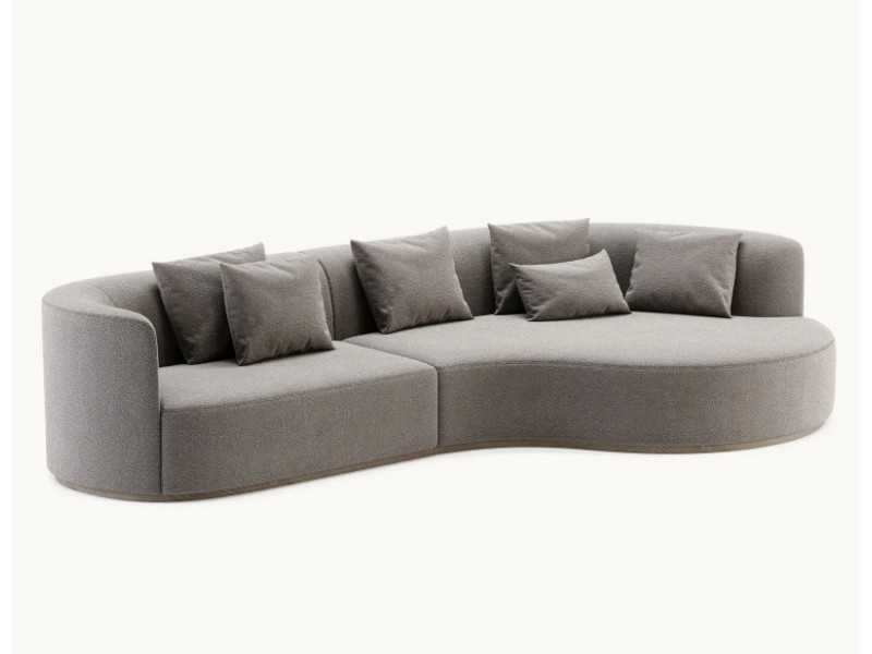 Designer sofa with chaise longue and wooden base - MAURA