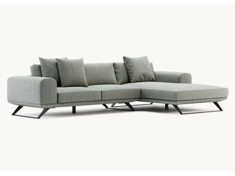 Designer sofa with chaise longue and stainless steel base - SEVERINA
