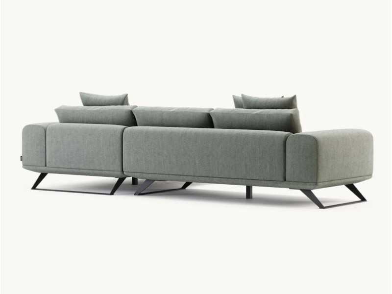 Sofá de diseño con chaise longue y base en acero inoxidable - SEVERINA