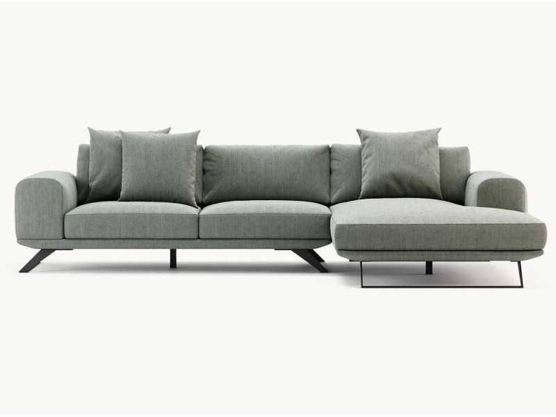 Sofá de diseño con chaise longue y base en acero inoxidable - SEVERINA