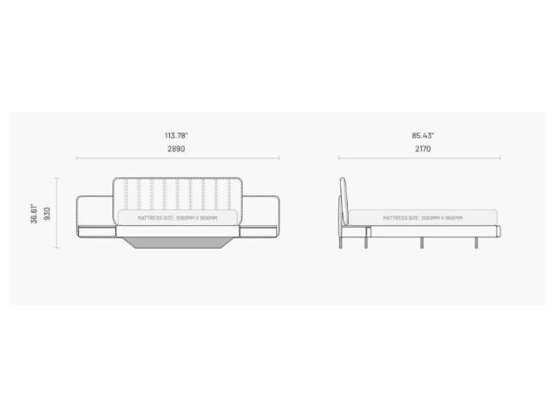Complete upholstered bed with two bedside tables - OTTAVIA