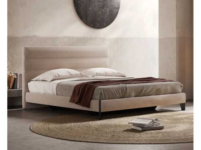 Complete upholstered designer bed with wooden legs - GEORGINNA