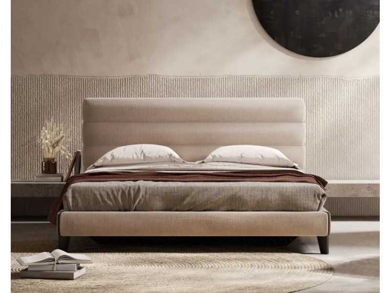 Lit complet tapissé design avec pieds en bois - GEORGINNA