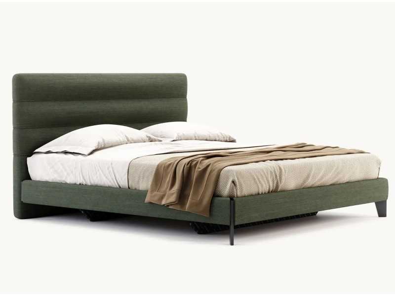 Lit complet tapissé design avec pieds en bois - GEORGINNA