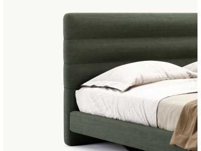 Lit complet tapissé design avec pieds en bois - GEORGINNA