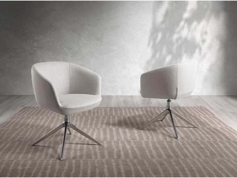 Swivel chair with armrests and chromed steel base - AMARANTA