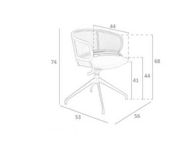 Swivel chair in black stainless steel and rattan - RODIOS