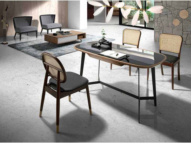 Chaise en bois massif avec dossier en rotin - TOULOUSE