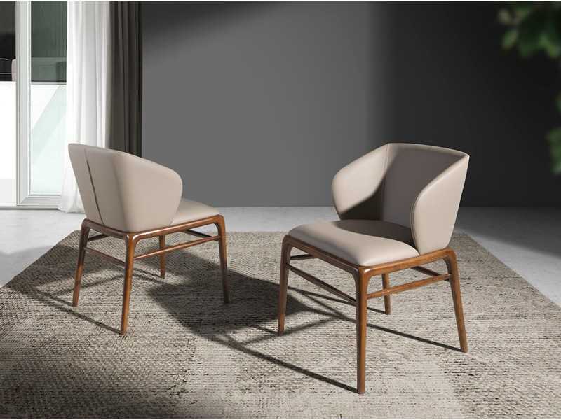 Chaise tapisée de cuir synthétique et structure en bois massif - NAVONA