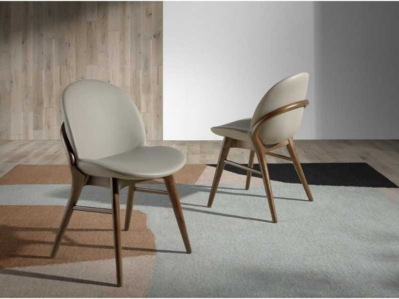 Rounded design chair with solid wood structure - ALEXIA