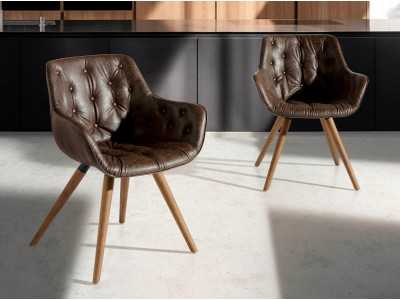 Tufted upholstered chair with buttons and solid wood legs - INGRID Tufted upholstered chair with buttons and solid wood legs - INGRID