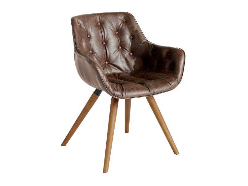Chaise capitonnée tapisée avec boutons et pieds en bois massif - INGRID