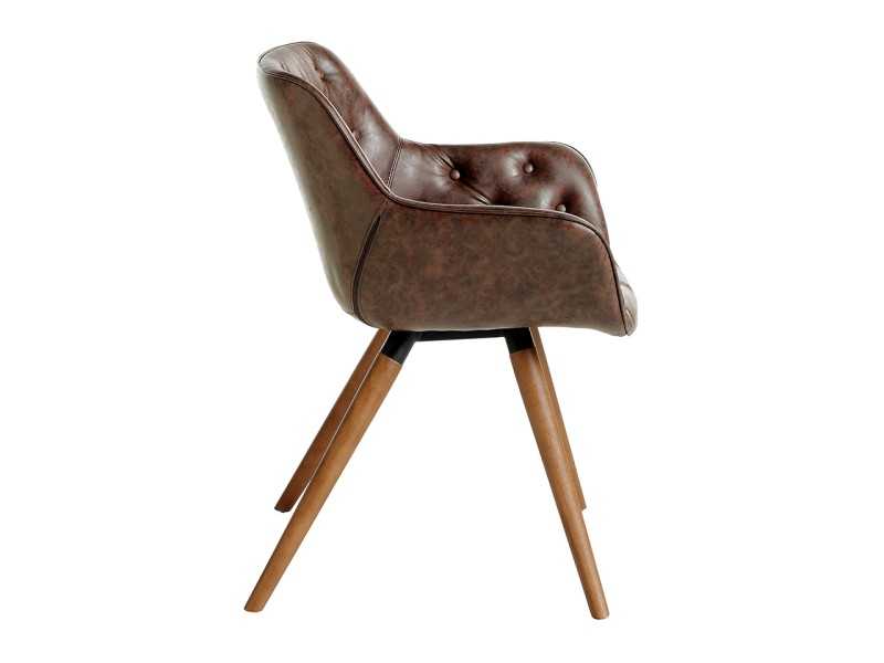 Chaise capitonnée tapisée avec boutons et pieds en bois massif - INGRID