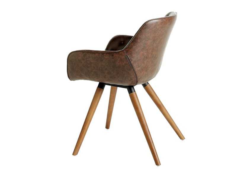 Silla tapizada en capitoné con botones y patas en madera maciza - INGRID